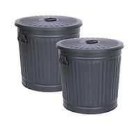 Jinfa | 2 Jeux Poubelle en métal galvanisé avec poignées et couvercle | Noir | Diamètre Ø 42 cm - Hauteur 47,5 cm | Capacité: 62 litres