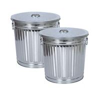 Jinfa | 2 Jeux Poubelle en métal galvanisé avec poignées et couvercle | Zinc | Diamètre Ø 21,5 cm - Hauteur 21,5 cm | Capacité: 7 litres
