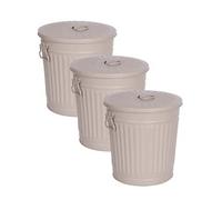 Jinfa | 3 Jeux Poubelle en métal galvanisé avec poignées et Couvercle | Beige | Diamètre Ø 42 cm - Hauteur 47,5 cm | Capacité: 62 litres
