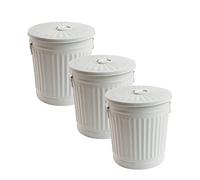 Jinfa | 3 Jeux Poubelle en métal galvanisé avec poignées et Couvercle | Blanc Crème | Diamètre Ø 42 cm - Hauteur 47,5 cm | Capacité: 62 litres