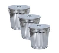 Jinfa | 3 Jeux Poubelle en métal galvanisé avec poignées et Couvercle | Zinc | Diamètre Ø 21,5 cm - Hauteur 21,5 cm | Capacité: 7 litres