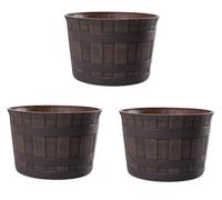 Jinfa 3 Pots de Fleur en Plastique extérieur Pots Imitation Bois | Couleur Châtaigne | Design Barrique | Ø 36 cm