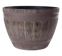 Jinfa Cache-Pot Décoratif en Plastique Imitation Bois - Design Tonneau - Ø38 cm - Léger, Résistant Gel & UV, Jardin & Terrasse - Couleur Chêne