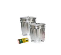 Jinfa Lot de 2 poubelles en métal galvanisé avec poignées et couvercle + 50 sacs poubelle | Zinc | 18L