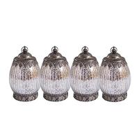 Jinfa Lot de 4 Lanternes ovales LED à piles, lampes d'ambiance décoratives de style oriental | Argent | Ø 10.5cm × H 18cm