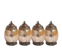 Jinfa Lot de 4 Lanternes ovales LED à piles, lampes d'ambiance décoratives de style oriental | Or | Ø 10.5cm × H 18cm