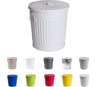 Jinfa | Poubelle en métal galvanisé avec poignées et couvercle | Blanc | Diamètre Ø 21,5 cm - Hauteur 21,5 cm | Capacité: 7 litres