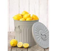 Jinfa | Poubelle en métal galvanisé avec poignées et couvercle | Gris | Diamètre Ø 21,5 cm - Hauteur 21,5 cm | Capacité: 7 litres