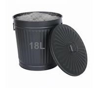 Jinfa | Poubelle en métal galvanisé avec poignées et couvercle | Noir | Diamètre Ø 29 cm - Hauteur 31,5 cm | Capacité: 18 litres
