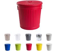Jinfa | Poubelle en métal galvanisé avec poignées et couvercle | Rouge | Diamètre Ø 21,5 cm - Hauteur 21,5 cm | Capacité: 7 litres