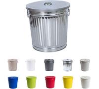 Jinfa | Poubelle en métal galvanisé avec poignées et couvercle | Zinc | Diamètre Ø 21,5 cm - Hauteur 21,5 cm | Capacité: 7 litres