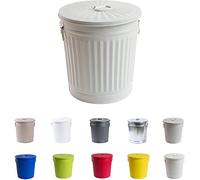 Jinfa Poubelle metallique conteneur poubelle exterieur jardin poubelle vintage avec couvercle et poignées | Blanc Crème | Diamètre Ø 42 cm - Hauteur 47,5 cm | Capacité: 62 litres