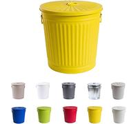 Jinfa Poubelle metallique conteneur poubelle exterieur jardin poubelle vintage avec couvercle et poignées | Jaune | Diamètre Ø 42 cm - Hauteur 47,5 cm | Capacité: 62 litres