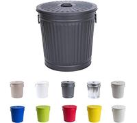 Jinfa Poubelle Vintage/Rétro - Panier à Linge avec Couvercle et Poignées de Transport - Bac à Ordures en Métal - Noir Mat 7 Litres