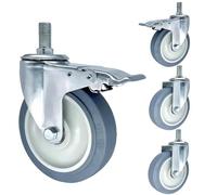 JINFEUGE Lot de 4 Roulettes Pivotantes À Tige Filetée M14 M16 M20, Roulettes Silencieuses En Caoutchouc Tpr, Roulettes de Meubles de 3 Po, 4 Po, 5 Po, Avec Freins/5Inch/M20*30Mm