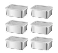 JINGHANGER 6 Pièces Récipients de Collation en Acier Inoxydable avec Couvercle en Plastique Snack Box 13,5x10,5x5cm Contenants de Collation pour la garderie, l'école, les voyages