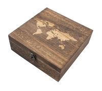 JINGHANGER Boîte d'Archives d'Aventure en Bois 19,5x19,5x7 cm Boîte de rangement Boîte cadeau Boîte à souvenirs de voyage
