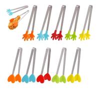 JINGIHE Lot de 10 mini pinces alimentaires en acier inoxydable en forme de cœur et de main, 5 couleurs, petites pinces de cuisine multifonctionnelles pour glaçons, sucre, apéritifs, fruits, barbecue