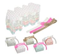 JINGIHE Lot de 20 petites boîtes cadeaux, 7,5 x 7,5 x 3,5 cm, pour mariage, bonbons, avec ruban de 3 couleurs, pour fête, anniversaire, décoration, pâtisserie, bricolage, cadeau de baptême