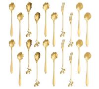 JINGIHE Lot De 20 Petites Cuillères À Café Dorées, 12.5 Cm Cuillères À Dessert Florales Et Fourchettes En Acier Inoxydable, Design Élégant Fleurs Et Feuilles, Parfait Pour Café, Thé, Desserts Et