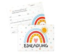 JINGIHE Lot de 24 cartes d'invitation arc-en-ciel pour anniversaire d'enfant avec pois | Invitations d'anniversaire pour filles et garçons | Cartes de fête arc-en-ciel avec enveloppes | Parfait pour