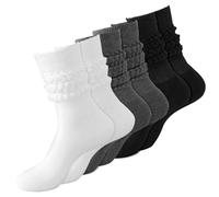 JINGIHE Lot de 3 paires de chaussettes souples pour femme - Chaussettes extra longues - Chaussettes en tricot - Chaussettes hautes - Chaussettes rebondies (blanc + noir + gris, taille unique)