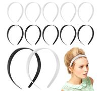 JINGIHE Lot de 30 bandeaux larges en plastique, pour le bricolage, sans dents, antidérapants, pour femmes, hommes, filles, enfants, adultes (noir + blanc, 25 mm)