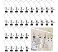 JINGIHE Lot de 30 pinces à linge en acier inoxydable - Crochets de serrage en métal antidérapant - Crochets de serrage - Pivotant à 360° - Pour serviettes, pantalons, chaussures, chaussettes,
