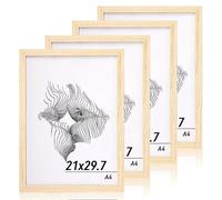 JINGIHE Lot de 4 cadres photo, format A4, en bois, avec verre acrylique incassable, pour montage mural, verticaux ou horizontaux, œuvres d'art, photos, posters, 21 x 29,7 cm (protocole)