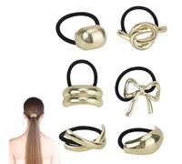 JINGIHE Lot de 6 chouchous à cheveux en métal doré - Accessoires de cheveux pour femme - Queue de cheval - Pour femmes et filles