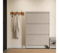 JINGJIAOPLSD Casier Chaussures à 3 Niveaux en Métal pour Entrée, Meuble a Chaussure Étroit et Discret, pour Gagner de la Place dans Le Couloir, L'entrée ou la Chambre(Brown,80x15x115cm/32x6x45in)