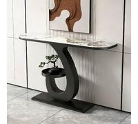 JINGJIAOPLSD Table Console, Console D'entrée en Pierre Frittée avec Cadre Métallique Géométrique pour Les Petits Espaces dans Le Salon, L'entrée ou Le Couloir(Black,120x30x80cm/47x12x32in)