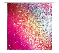 jingjiji Rideau de douche coloré en tissu polyester avec crochet - Motif écailles de sirène - Motifs géométriques - Mosaïque arc-en-ciel brillante - Décoration de salle de bain - 177,8 x 178 cm - Non