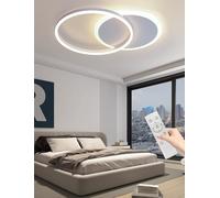 JINGKER lustre LED circulaire minimaliste avec fonction de variation d'intensité Plafonnier semi-encastré avec télécommande Plafonnier métallique,3000K-6000K salons,chambres coucher (Blanc, 2 têtes)