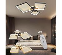 JINGKER Plafonnier moderne et créatif Plafonnier LED Plafonniers carré à plusieurs têtes Dimmable avec télécommande 3000K-6000K pour salon, salle à manger, chambre à coucher et bureau (Noir, 3 têtes)