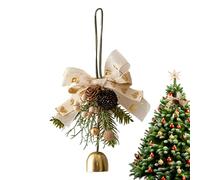 Jingle Bell Couronne de Noël en forme de branche de pin avec nœud 3D en ruban PP de 7,874 pouces pour usage intérieur et extérieur, maison, jardin, vacances, table