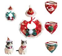 Jingle Bells Christmas Pet Bandana & Santa Hat Set, Adjustable Necktie for Small Medium Large Dogs Cats, Machine Washable (Set Red,L)