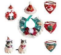Jingle Bells Christmas Pet Bandana & Santa Hat Set, Adjustable Necktie for Small Medium Large Dogs Cats, Machine Washable (Set Green,S)
