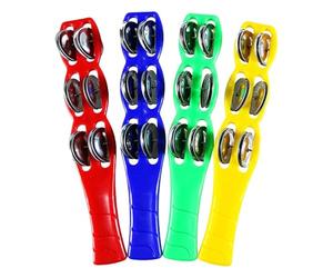 Jingle Stick Set, Hand Bell Shaker, Tambourine Percussion, 4 Piece Steel Jingles Rattle with Ergonomic Grip Design, Rhythm Musical Instrument for Kids Classroom Party Band Learning 1.97x10.24 Inches