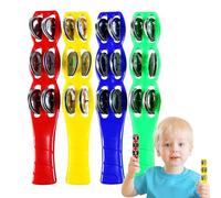 Jingle Stick Shaker - Lot de 4 percussions rythmiques, Cloches en Bois, poignée Arc-en- | Baguettes de Tambourin portatives, Percussion Latine, jingles en Acier pour