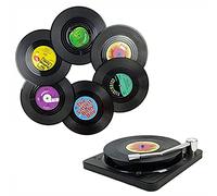 JINGLING 6 dessous verre rétro en vinyle avec support pour tourne-disque, dessous verre antidérapant, tapis tasse à thé, café, protection table