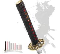 JINGLING Pommeau de levier de vitesse Janpanese Samurai Sword Katana Manual Stick AT MT Car Universal Custom Shifter Lever Head avec 4 types d'adaptateurs 1 pièce (Noir et Rouge,26CM)