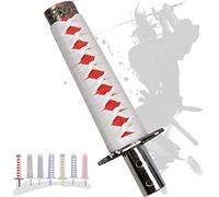 JINGLING Pommeau de levier de vitesse Samurai Sword Katana Manual Stick AT MT Car Universal Custom Shifter Lever Head avec 4 types d'adaptateurs (Blanc et Rouge,20CM)