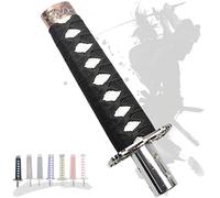 JINGLING Pommeau de levier de vitesse Samurai Sword Katana Manual Stick AT MT Car Universal Custom Shifter Lever Head avec 4 types d'adaptateurs (Noir et Blanc,20CM)