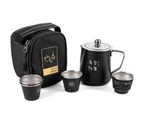 JINGLING Service à thé chinois, service à thé de voyage - Théières en acier inoxydable résistant à la chaleur avec 4 tasses à thé - Accessoires à thé empilables inclus - Service à thé portable pour la