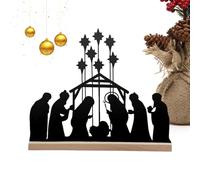 Jingmiger Décoration de table de Noël comme point focal - Décoration de crèche pour la crèche de Noël | Décoration de Noël en métal avec socle en bois, pour cheminée, église, fête, ferme