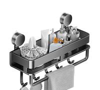 Jingmiger Étagère à ventouses, avec Crochets Amovibles, étagère à épices Murale, étagère en Acier Inoxydable, Distributeur de Savon sans perçage, pour Cuisine, Salle de Bain, Appartement,