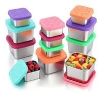 Jingmore Lot de 12 boîtes à goûter en acier inoxydable 304 réutilisables avec couvercles en silicone pour l'école, la maison, le pique-nique (170,1 g et 56,7 g, classique)