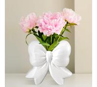 Jingmore Vase en céramique avec nœud coquette - Porte-stylos et pinceaux de maquillage - Design contemporain - Cadeau décoratif pour la maison, le bureau, l'étagère, la table de salon (blanc