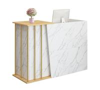 JingNian Comptoir D’Accueil Réception Secrétariat avec 2 Tiroirs Et Étagères Table De Bureau Mobilier De Réception Moderne pour Commerces Magasins Salons Et Lobby(Marble Color,140cm)